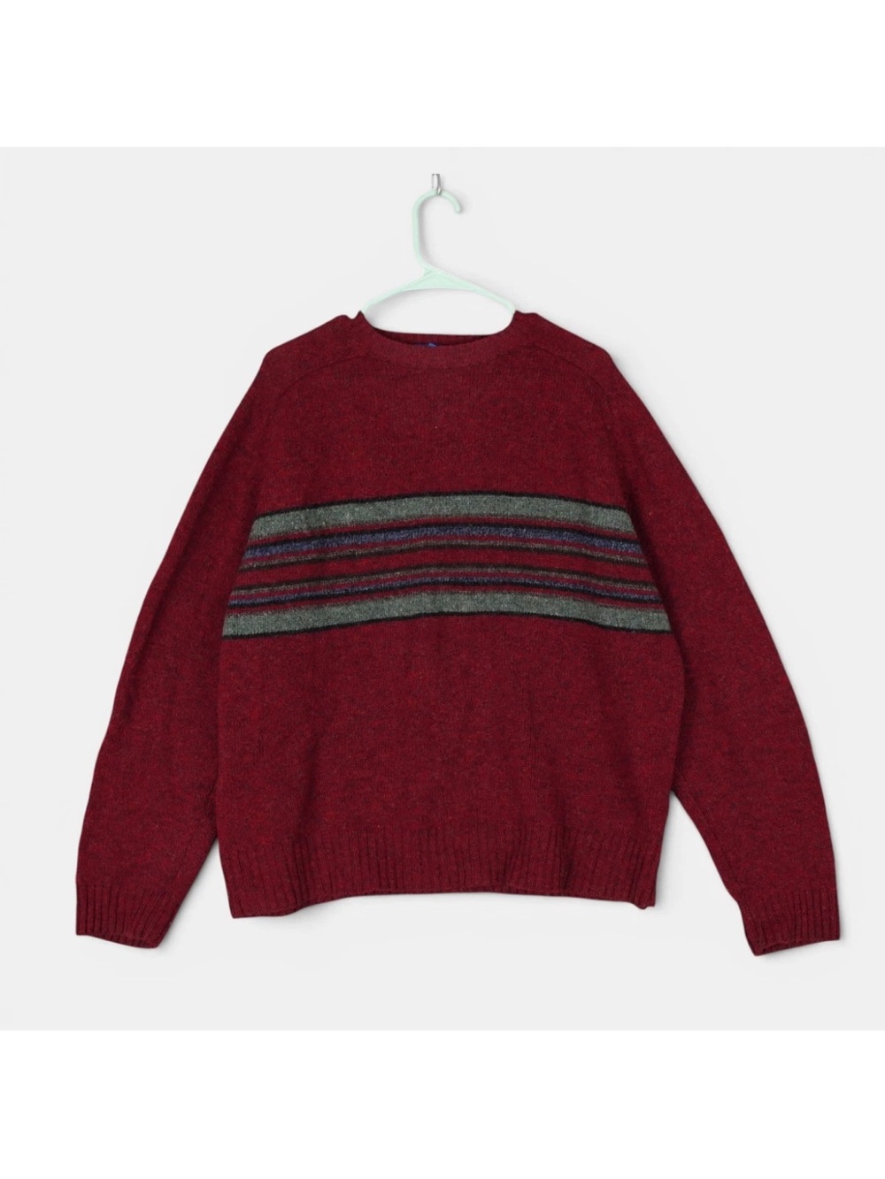 Pendleton Shetland Wool Crewneck Sweater Mens XL Red Gray Striped Washable Wool